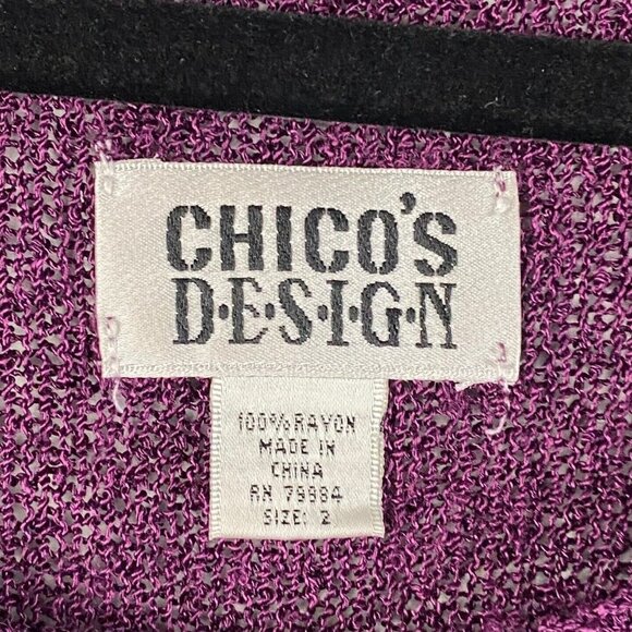 Chicos Design Tank Top Womens Size 2 US L Knit Purple Mesh See Through - Picture 4 of 8